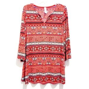 2B Together Women’s Paisley Floral Coral Long Bell Sleeve Cocktail Dress